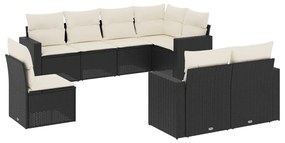 8 részes fekete polyrattan kerti ülőgarnitúra párnákkal