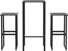 vidaXL 3 részes fekete porszórt acél kerti bárszett