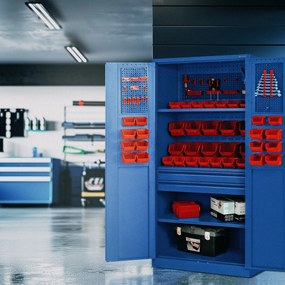 Fém műhelyszekrény fiókokkal SZYMON, 920 x 1850 x 500 mm, kék