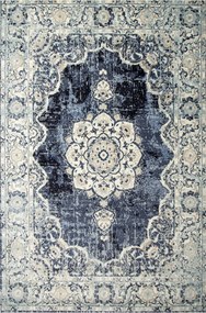 Díszszszőnyeg Dörzsölt Virágok Sötétkék Krémszínű Victoria 140x190 cm