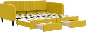 vidaXL sárga kihúzható bársony heverő fiókkal 100 x 200 cm