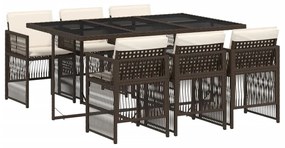 vidaXL 7 részes barna polyrattan kerti étkezőgarnitúra párnával