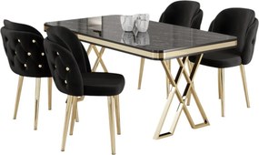 Rigel étkezőgarnitúra, fekete márvány-arany, 130 cm – TR240CHR2234