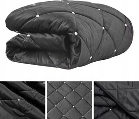 Ágytakaró 200x220 Fekete, strasszokkal steppelt Vastag velúr