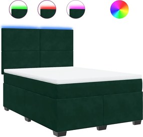 vidaXL sötétzöld bársony rugós ágy matraccal 140x200 cm