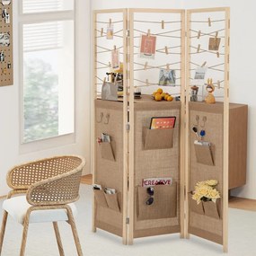 3 paneles paraván 8 tárolórekesszel és 4 akasztóval, natúr