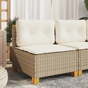 bézs polyrattan karfa nélküli kerti kanapé párnával
