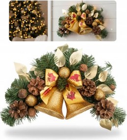 Arany Karácsonyi Füzér Masnival És Csengővel Koszorú A Kandalló Fölé 40 cm