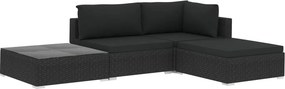 vidaXL 4-részes fekete polyrattan kerti bútorszett párnákkal