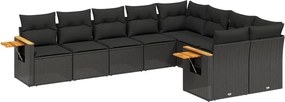vidaXL 9 részes fekete polyrattan kerti ülőgarnitúra párnákkal