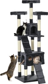 PawHut Macskakaparó Fa Nagy, 49x49x173 cm Több Szinttel, Barlangokkal, Lépcsőkkel, Függő Játékokkal és Ágyakkal | Aosom