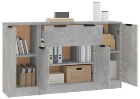 3 db betonszürke szerelt fa tálalószekrény