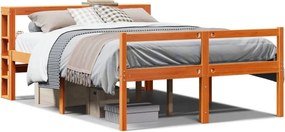 vidaXL viaszbarna tömör fenyőfa ágykeret fejtámlával 135 x 190 cm