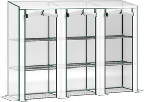Outsunny 3 polcos PVC kerti mini üvegház acélvázzal, 2 felhajtós cipzáras ajtó — 215 x 46 x 151 cm, fehér | Aosom