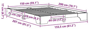 Ágykeret Természetes Tömör fenyőfa King Size Tartós