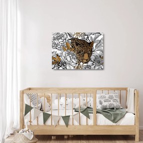 Kép - leopárd a virágok között (üvegen) (70x50 cm)