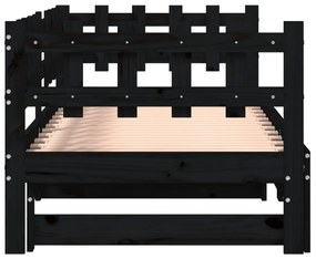 fekete tömör fenyőfa kihúzható kanapéágy 2 x (80 x 200) cm