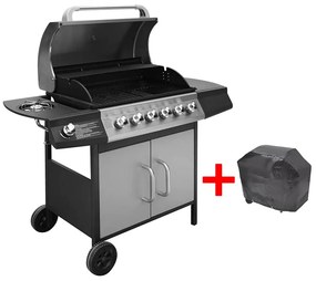 vidaXL fekete és ezüst gáz grillsütő 6+1 fűtőfelülettel
