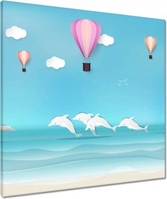 Vászonkép 60x60 Léggömbök és delfinek