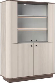 Vesper négyajtós vitrines szekrény 103 cm talapzaton - kasmír / dió / fekete fogantyúk