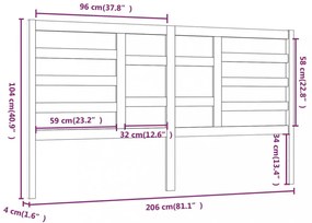 fekete tömör fenyőfa ágyfejtámla 206 x 4 x 104 cm