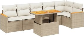 vidaXL 7 részes bézs polyrattan kerti ülőgarnitúra párnákkal