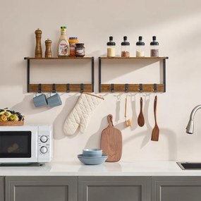 Lebegő polcok, falra szerelhető akasztós polcok, rusztikus barna