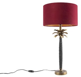 Art Deco asztali lámpa bronz vörös bársony árnyékolóval 35 cm - Areka