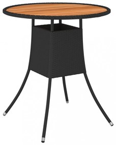 fekete polyrattan és tömör akácfa kerti étkezőasztal Ø 70 cm