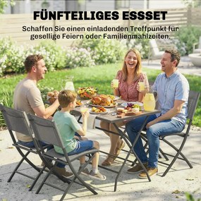Outsunny Kerti bútor garnitúra, összecsukható ülőgarnitúra, 5 részes, asztal 4 légáteresztő székkel, fahatású