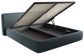 Kék kárpitozott ágyneműtartós franciaágy ágyráccsal 180x200 cm Kiana – Makamii