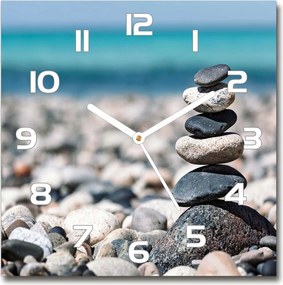 Négyzet alakú csendes üveg falióra Kövek halom 30x30