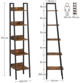 TAYLOR 5 polcos állvány 170x33,8 cm, rusztikus barna