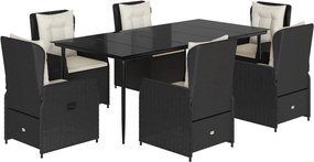 vidaXL 7 részes fekete polyrattan kerti étkezőgarnitúra párnával