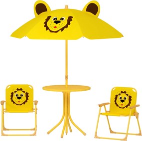 AIYAPLAY Gyerek Ülőgarnitúra Állítható Magasságú Napernyővel, Gyerek Asztallal és 2 Összecsukható Székkel, Kültéri Bútor Kicsiknek a Kerthez és Strand