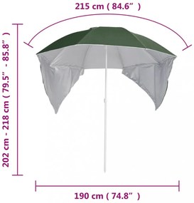 zöld strandnapernyő oldalfalakkal 215 cm
