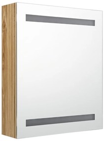 tölgyszínű LED-es tükrös fürdőszobaszekrény 50 x 14 x 60 cm