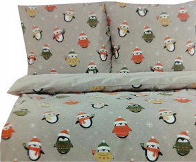 Kétoldalas pamut ágyneműhuzat Smukee 160x200 karácsonyi pingvinek 391