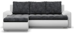 Tokio sarokkanapé, 2 ágyneműtartóval, fonott + műbőr, baloldali, sötétszürke - fehér