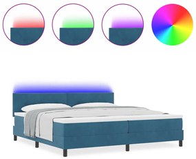 Boxspring Ágy Matrac &amp; LED Sötét Kék 200x200 cm Bársony