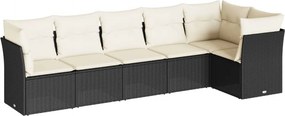 vidaXL 6 részes fekete polyrattan kerti ülőgarnitúra párnákkal