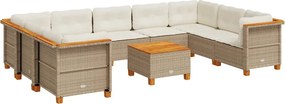 vidaXL 10 részes bézs polyrattan kerti ülőgarnitúra párnával