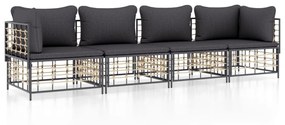 vidaXL 4 részes antracitszürke polyrattan kerti ülőgarnitúra párnákkal