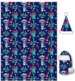 Disney Lilo és Stitch, A csillagkutya Holiday Karácsonyi flanel takaró és sapka szett