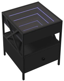 Fekete végtelen hatású LED-es dohányzóasztal 40 x 40 x 51 cm