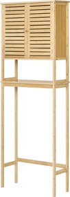 kleankin Bambusz W.C. feletti szekrény Magas fürdőszobai tároló szekrény 2 lamellás ajtóval 1 állítható polccal és 1 nyitott polccal 60x23x173 cm Term