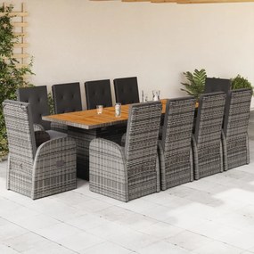 vidaXL 11 részes szürke polyrattan kerti ülőgarnitúra párnákkal