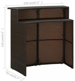 barna polyrattan kerti bárasztal 120 x 55 x 110 cm