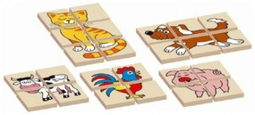 Kirakós játék állatok fából kétoldalú 12dílků 5 állatok be egy doboz 17x12x1,5cm
