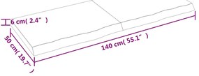 sötétbarna kezelt tömör tölgyfa asztallap 140x50x(2-6) cm